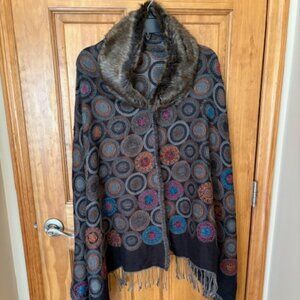 Faux-fur trimmed wrap